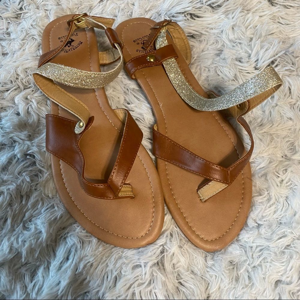 Beverly Hills Polo Club, Gold and brown sandals